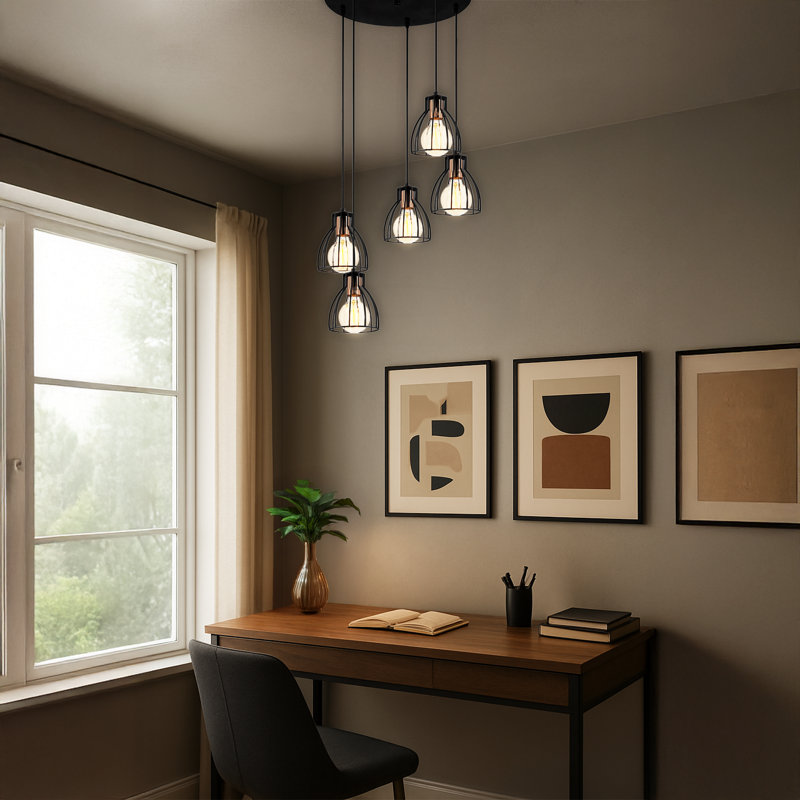 Luminaire suspendu en métal à hauteur réglable 5 lumières