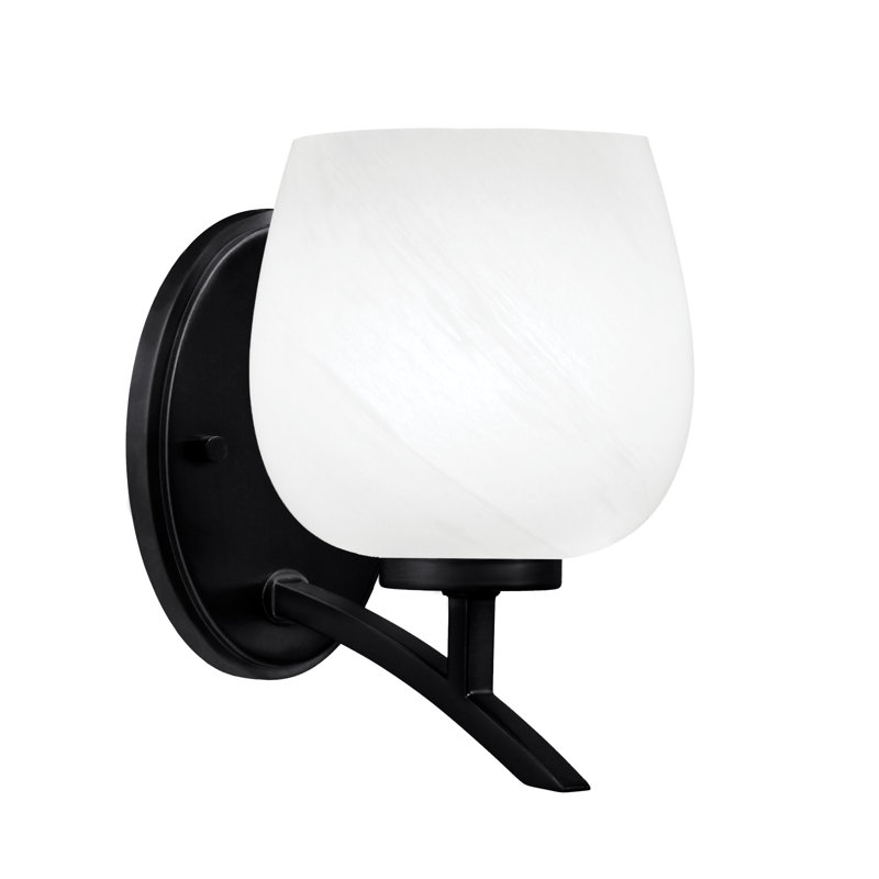 Kurve Uplight Wall Sconce With 6" White Marble Glass, Matte Black