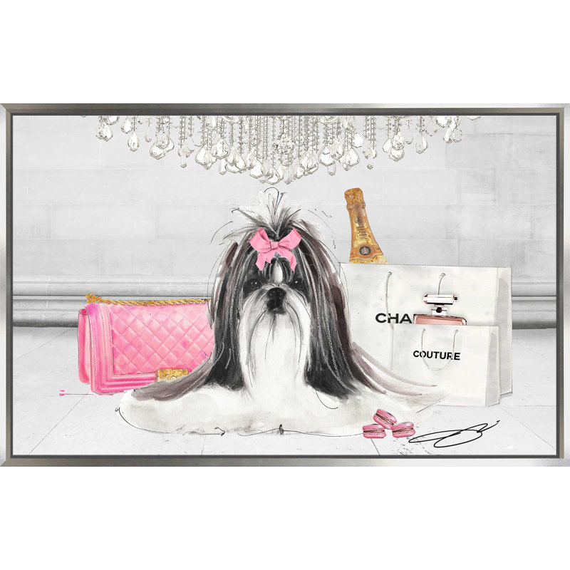 Fashionista Shih Tzu (Horizontal) par By Jodi - impression, H 31,5 po x l 51,5 po x P 2 po, Cadre flottant argent