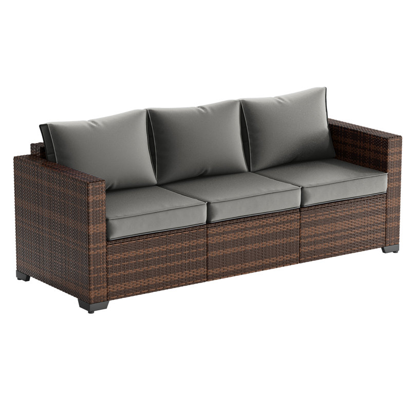 3-Seat Outdoor Wicker Patio Sofa, Grey