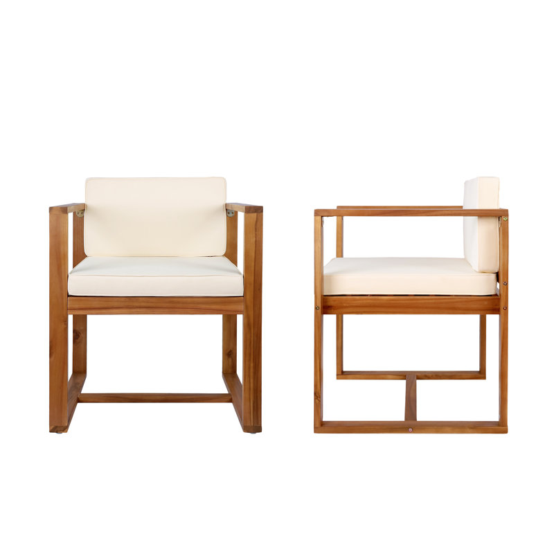 Mulry Solid Wooden Dining Chairs With Cushion, Beige/Dark Brown 