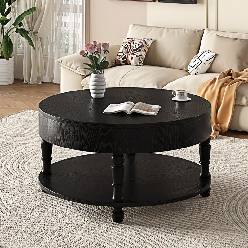 Round Coffee Table With Storage, Black