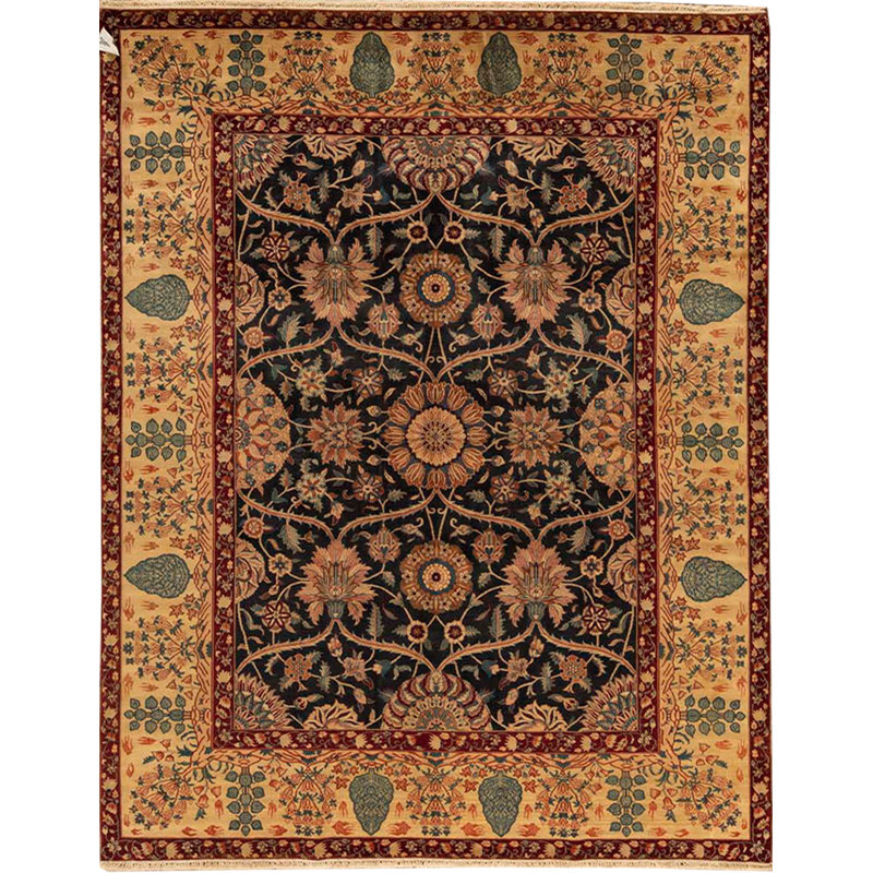 Tapis noir et crème noué à la main de haute qualité