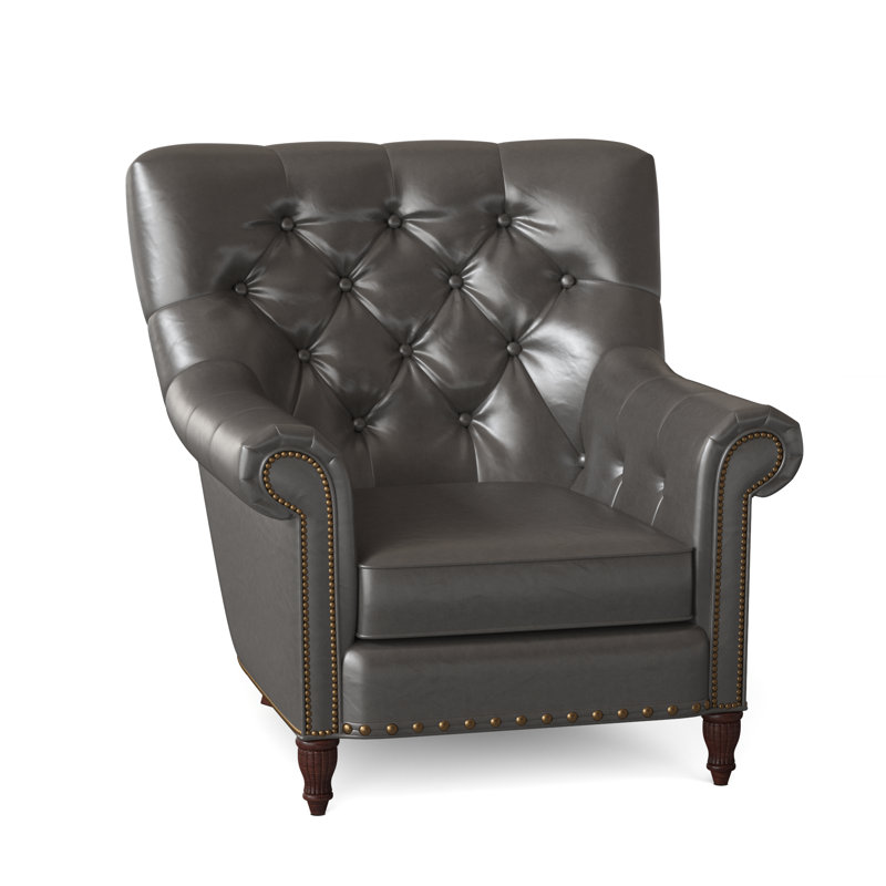Kirby Leather Club Chair, Outsider Raven Genuine Leather, Mahogany, #9 & #54 French Natural