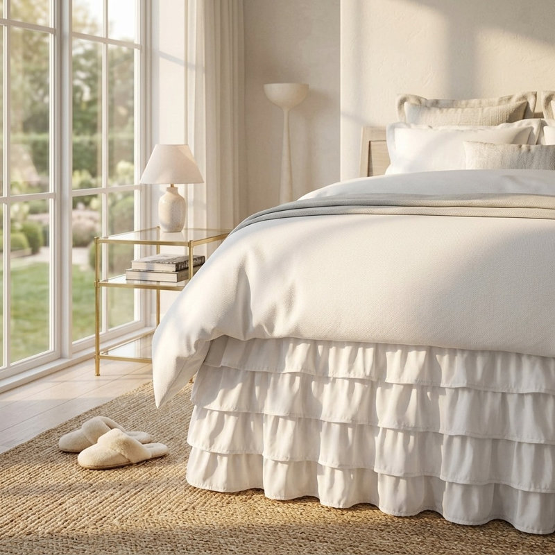 Multi-Ruffle King Bed Skirt, Snowy White