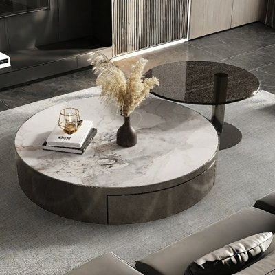 Round Coffee Table Set Stainless Steel