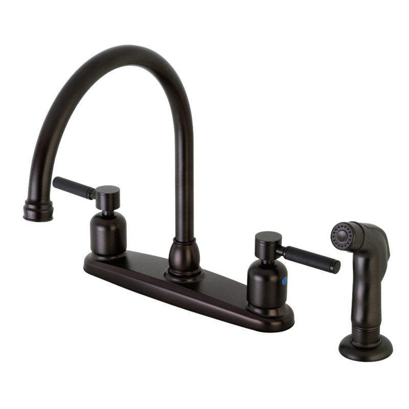 Kingston Brass Kaiser Two-Handle 4-Hole 8" Centerset Kitchen Faucet with Side Sprayer, Oil Rubbed Bronze