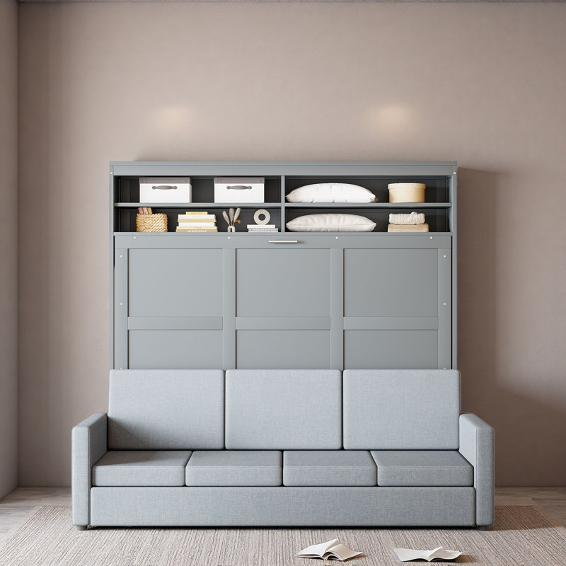 Grand lit escamotable mural avec canapé, Gris