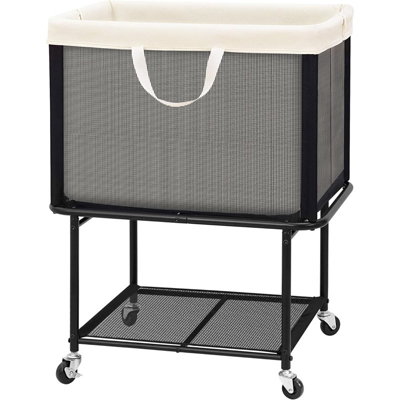 Panier à linge sur roulettes 29 gallons (110 l) avec roues verrouillables, chariot à linge à 2 niveaux avec sac en toile amovible et tablette de rangement, organisateur de panier à linge pour la chambre à coucher, la salle de bain et la salle de lavage, beige