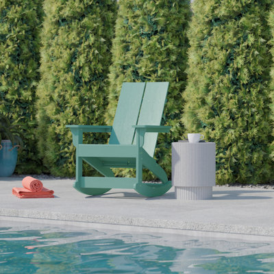 Modern 2-Slat Adirondack Poly Resin Rocking Chair for Indoor/Outdoor Use