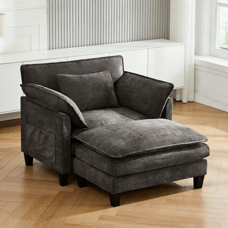 Fauteuil d'appoint surdimensionné avec repose-pieds, Gris