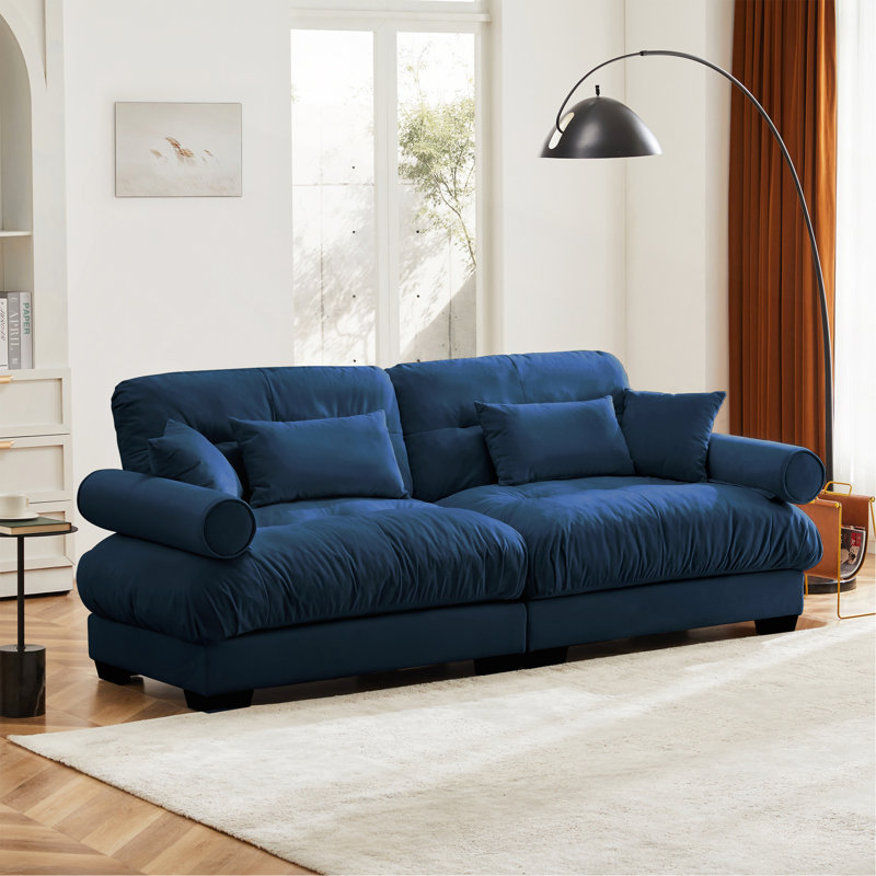 Grand canapé moderne à deux places avec accoudoirs renforcés, canapé à deux places en velours avec coussins de taille et coussins décoratifs, convient au salon, au loft, aux espaces de travail, au couloir et à la chambre à coucher