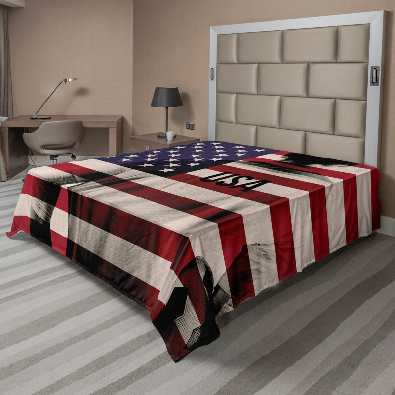 Drap de dessus Ambesonne drapeau américain joueur de soccer beige bleu rouge, Drap plat pour très grand lit californien