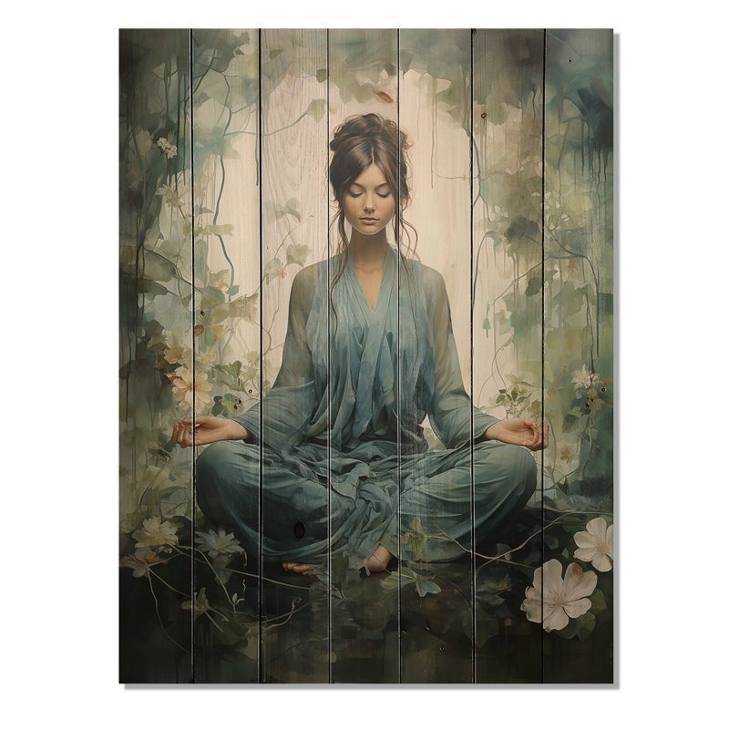 Bleu sarcelle yoga sérénité intérieure sur bois, H 40 po x l 30 po x P 0,78 po