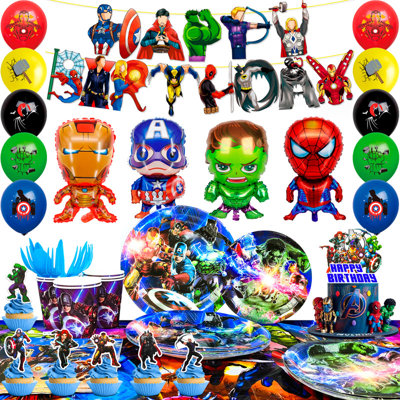 Ensemble de décorations d'anniversaire et de vaisselle d'anniversaire super thématique pour super héros