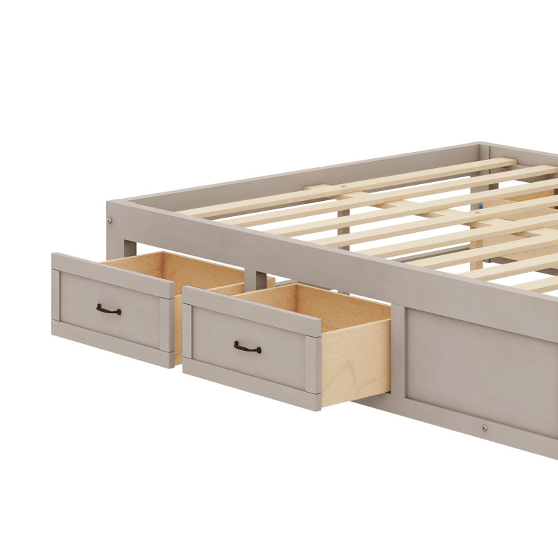A Platform Bed Featuring Six Integrated Storage Drawers, Antique White, Queen
