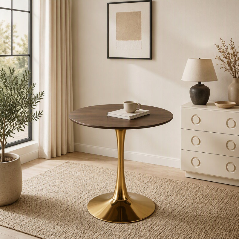 Table de salle à manger Mid-Century Tulip, Walnut / Golden
