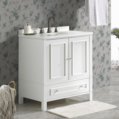 Williamsburg 30 Inch Bathroom Vanity - Freestanding Cabinet Without Sink - Small Wood Vanity with Soft-Close Doors (White)