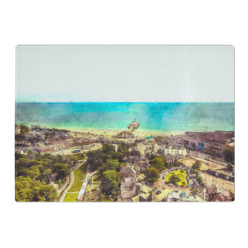 Tempered Glass the Bournemouth Coast Chopping Board, 20 cm x 28.5 cm