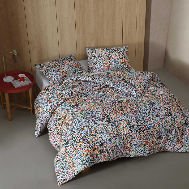 Marimekko Rantaniitty Orange Cotton Comforter Set, King Comforter + 2 King Shams