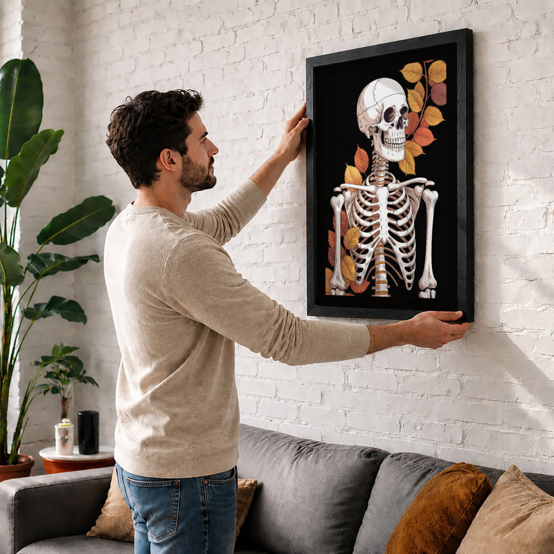 Skeleton Among Leaves Boho - Framed Print, Walnut, A4 - 29.7 x 21.0 cm