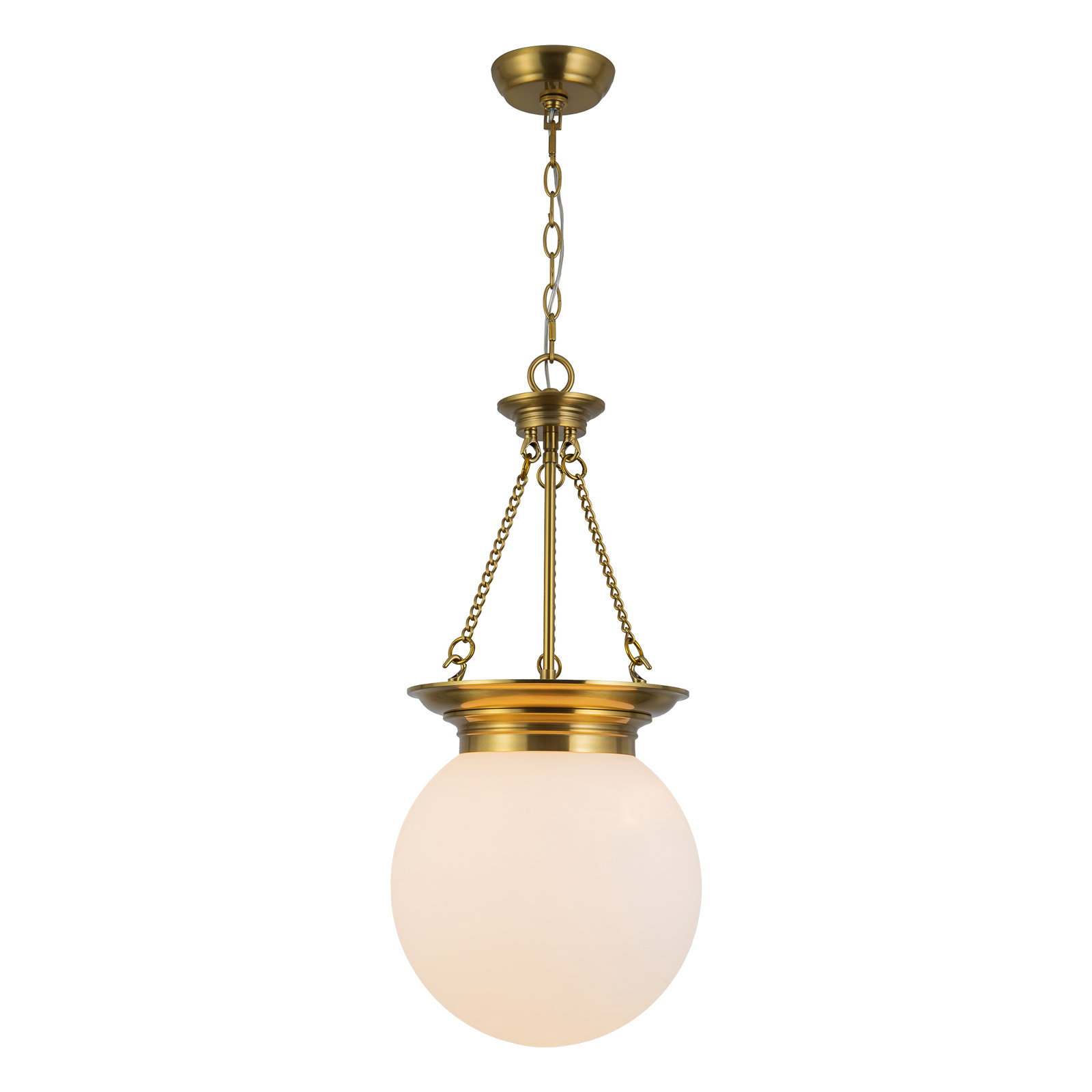 Madelyn 12-in Pendant with Opal Glass, Brushed Gold/Opal Glass