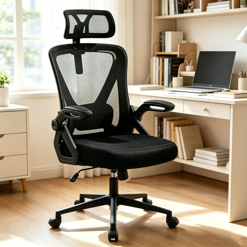 Chaise de bureau ergonomique à dossier haut en filet avec appui-tête, support lombaire réglable, chaise d'ordinateur pivotante pour bureau à domicile