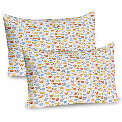 Ambesonne Cartoon Pillow Sham 2 Pack Animals with First Letter White Pale Taupe and Orange -  pil-2_125500_26x20