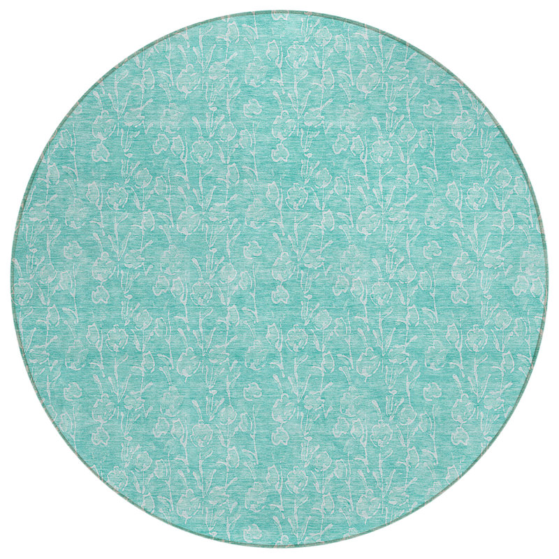 Lavonia Washable Floral Indoor / Outdoor Rug, Round 8'