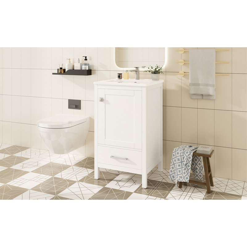 Meuble-lavabo moderne de 20 pouces avec lavabo en céramique, Blanc