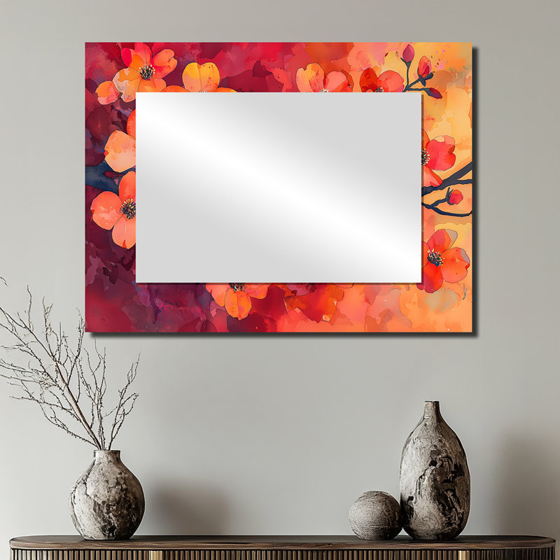 Sunset Hues Dogwood Branches Of Elegance I - Floral Accent Wall Mirror - Printed On Metal, 24" x 32"