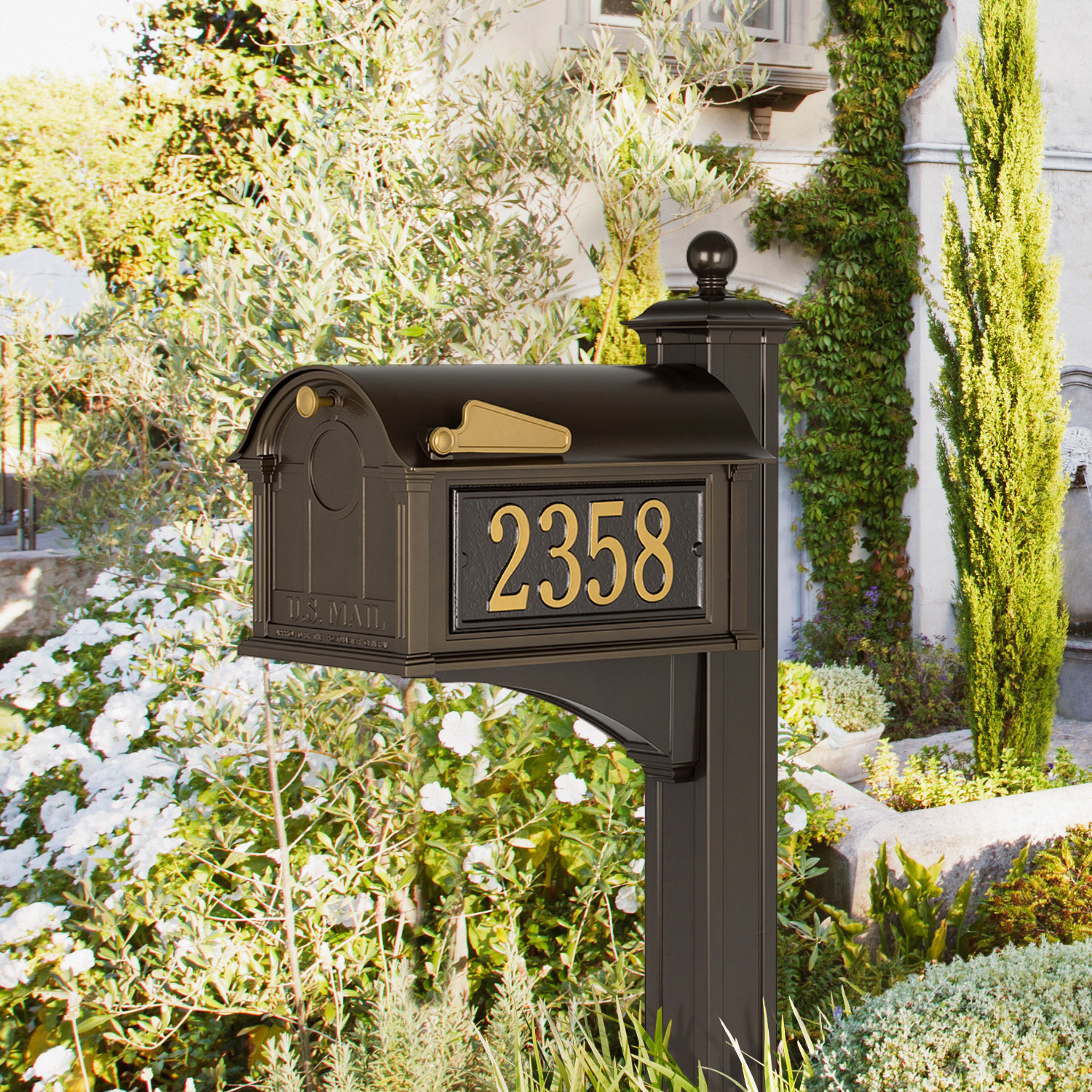 Balmoral Post Mounted Mailbox, Bronze, Yes