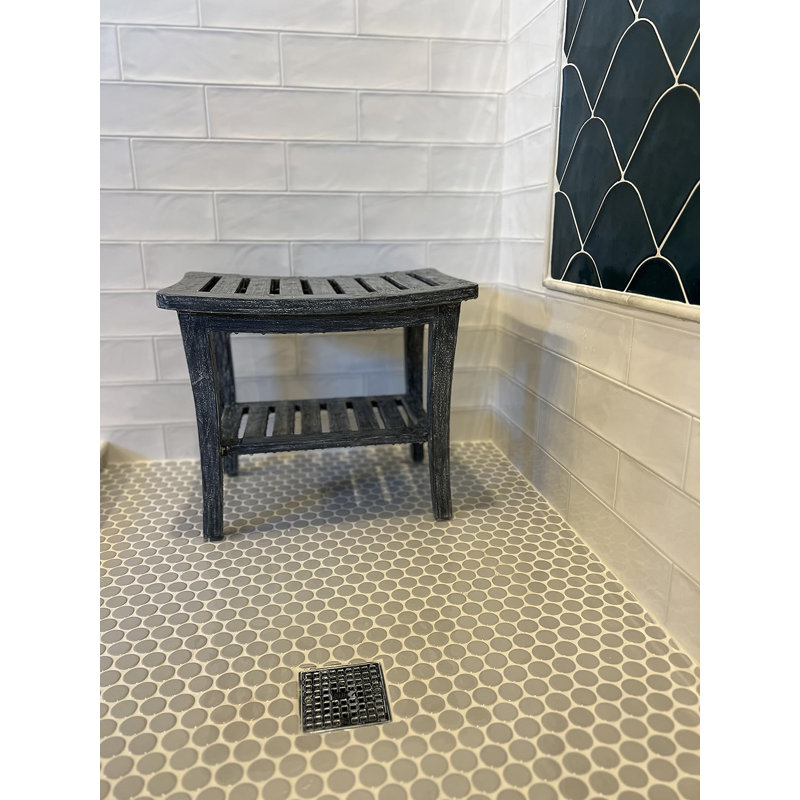 Campbelltown 20'' W Teak Shower Bench, 17"H x 20"W x 13.5"D, Weathered Gray