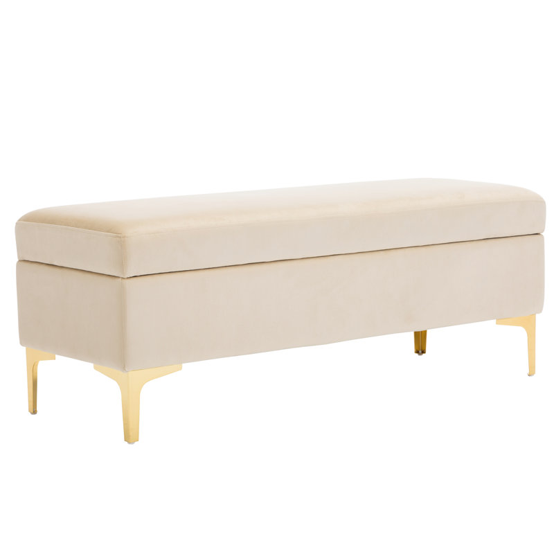 Noa 46.5"" Wide Mid-century Moden Velvet Flip Top Storage Bench for Entryway, Bedroom, Beige Velvet