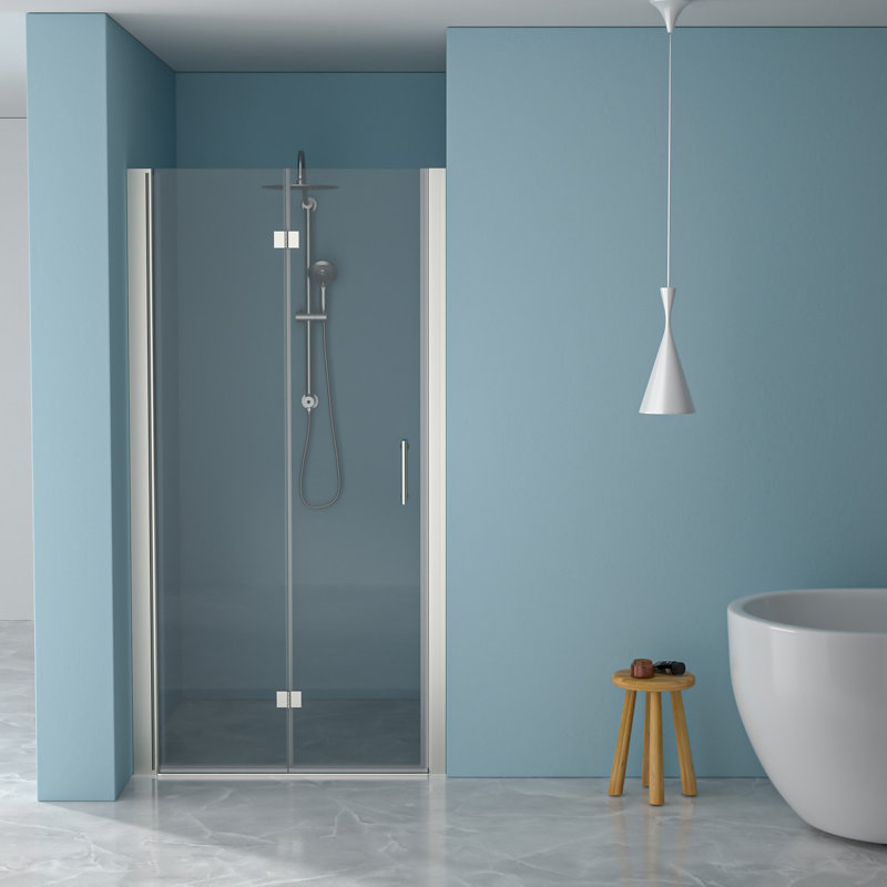 Shower Door 30"W X 72"H, Brushed Nickel - Glass, Space Saving Bathroom Solution For Small Spaces Fold 72"H In Reversible Direction