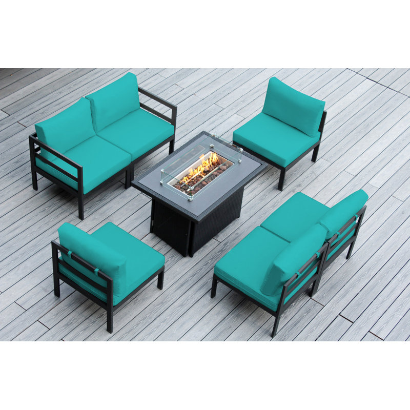 Ensemble de conversation d'extérieur pour 6 personnes avec coussins Josede, Supercrylic turquoise