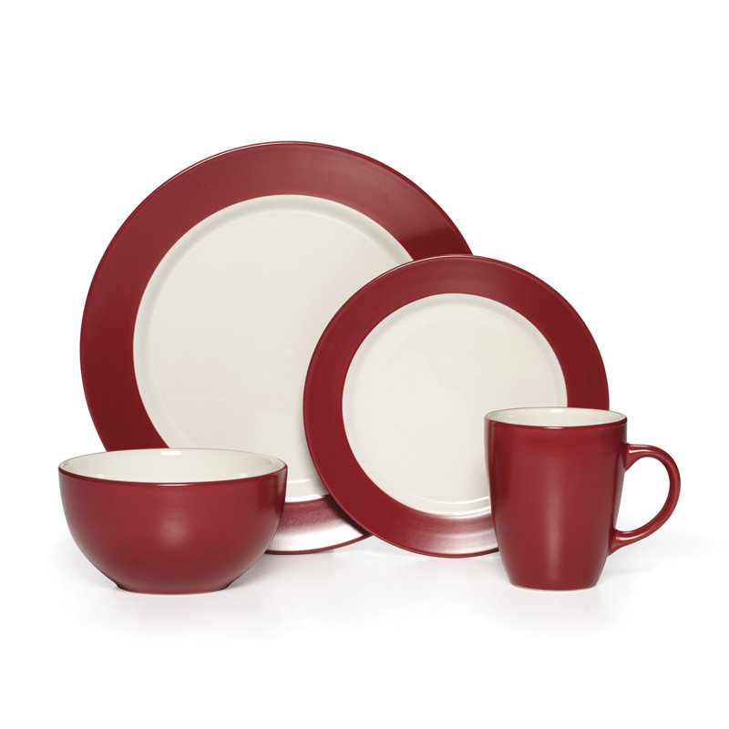 Pfaltzgraff Harmony 16-Piece Stoneware Dinnerware Set, Service for 4, Red