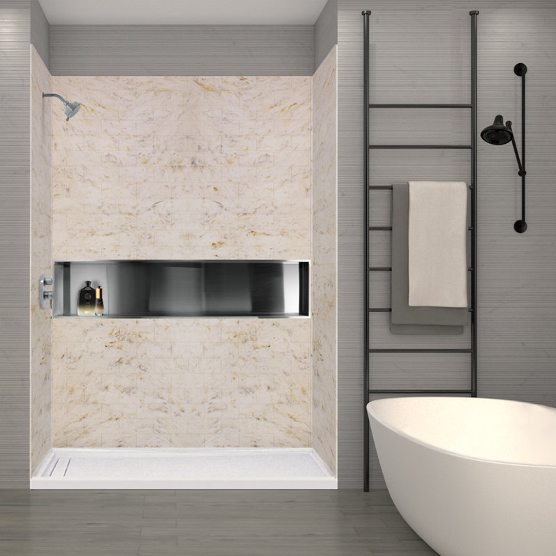 SaraMar Biscotti Marble 36" x 60" x 96" Glue Up Shower Wall Kit