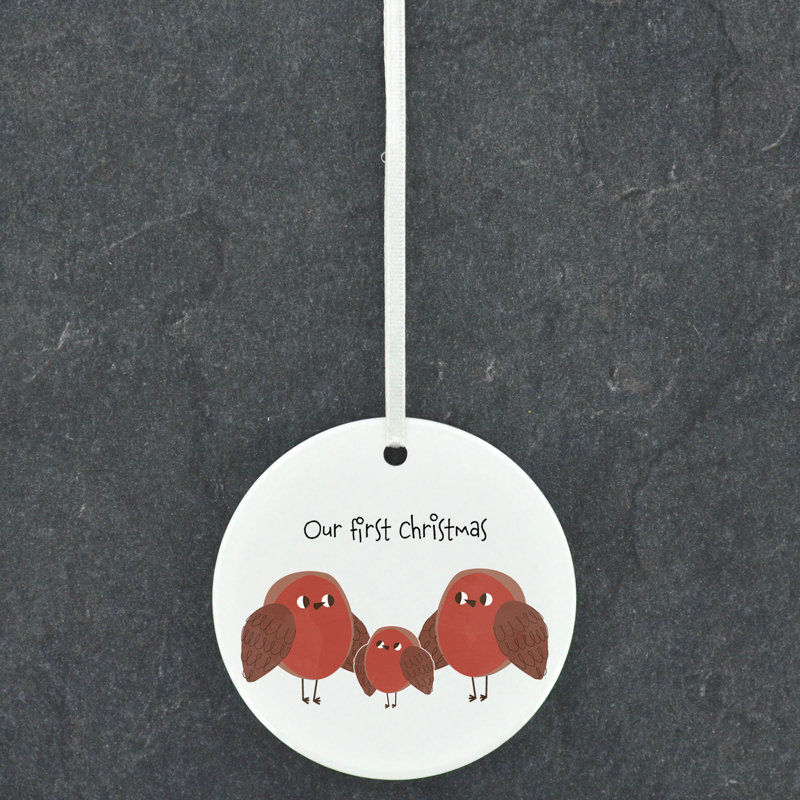 Carley Robin Our First Christmas Robin Circle Shaped Ceramic Ornament