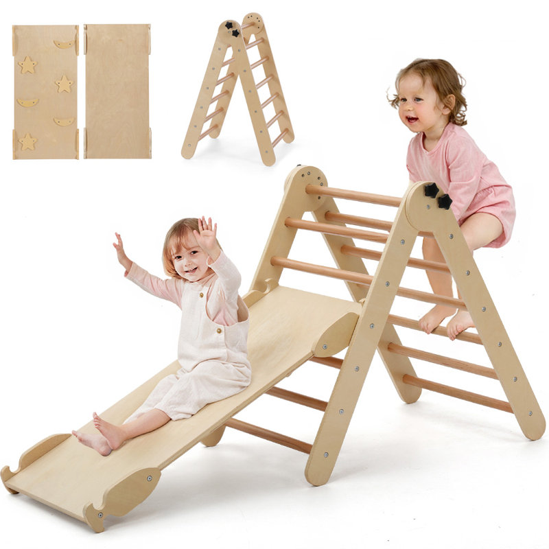 3-In-1 Pikler Triangle Set, Caveen Montessori Climbing Set, Foldable Wooden Climbing Toys, Adjustable Height And Angel, Indoor Jungle Gym For Toddlers