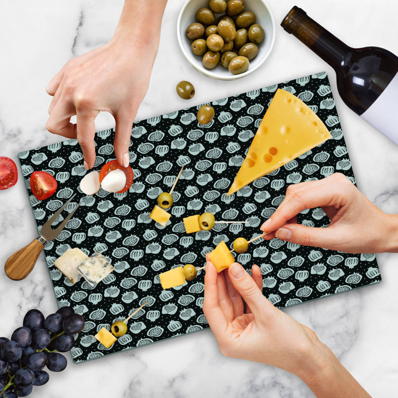 Ambesonne Pomegranate Cutting Board Large Size Fruits on Polka Dots Charcoal Grey White