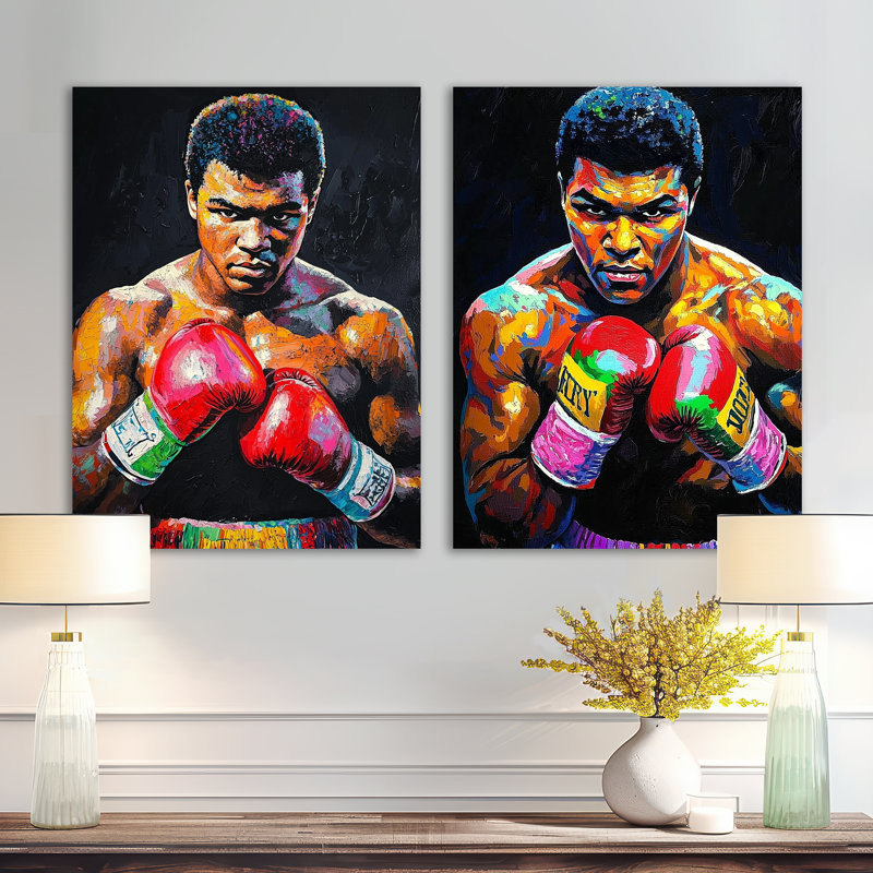 Rouge et vert sport Boxing Muhammad Ali Art I - ensemble de 2 reproductions d'art surdimensionnées en métal, 32" H x 48" W
