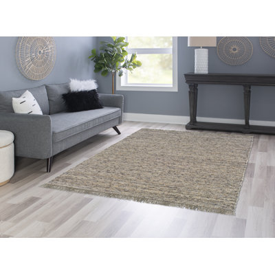 Brogan Berber Reversible Ivory and Neutral Mix Wool Area Rug with Jute Core and Jute Fringe