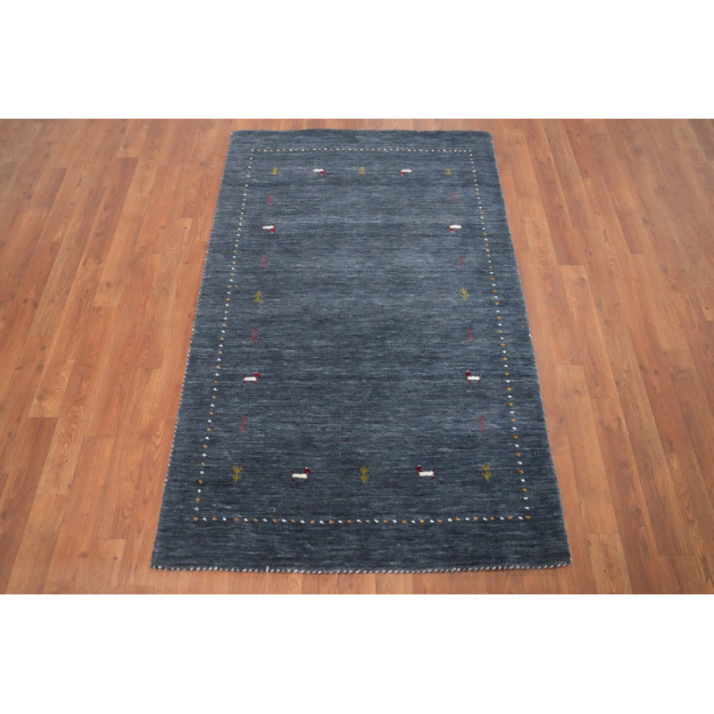 Tapis tribal bleu de style Gabbeh 3 x 5