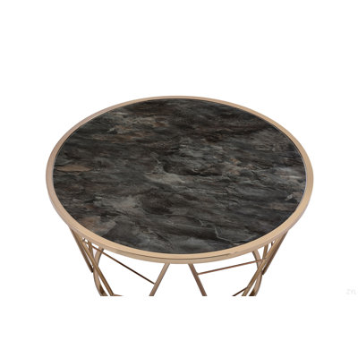 Table basse avec plateau en verre et finition champagne