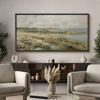 Wildflower Paierie By The Lake Extra Large Framed Wall Art Oversized Canvas Print