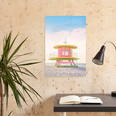 Pink Lifeguard Stand Contemporary Beach Wall Art