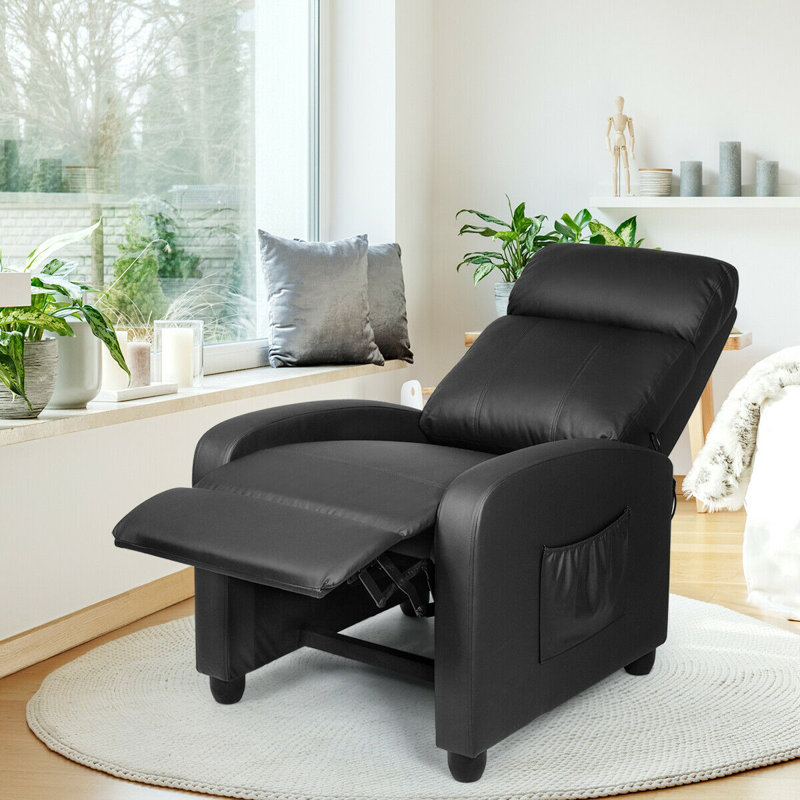 Fauteuil inclinable massant en simili-cuir, Similicuir noir