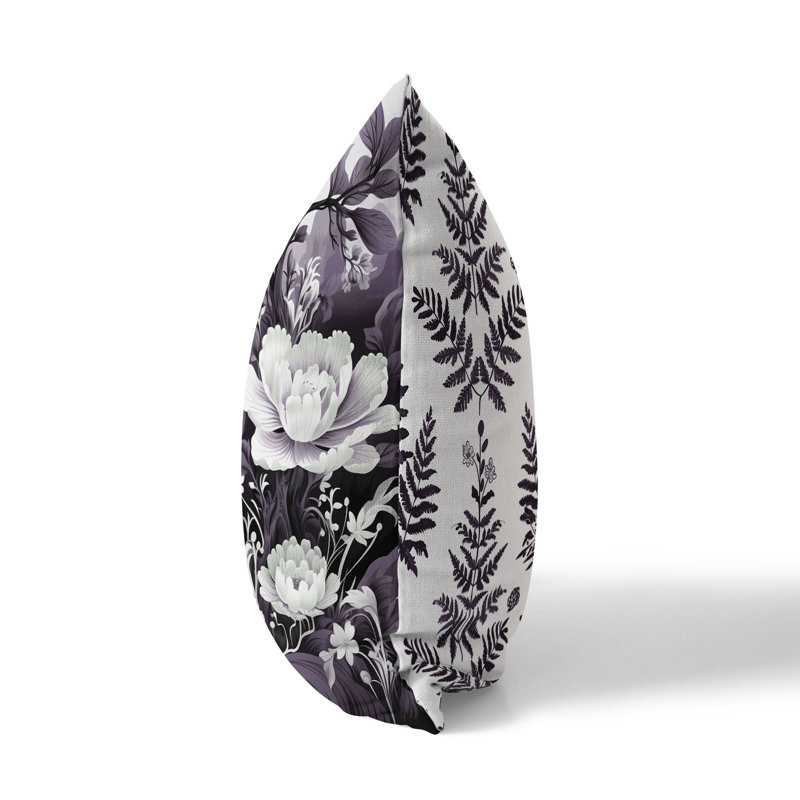 Coussin décoratif intérieur / extérieur Celestial Fern Garden, Blanc/mauve, H 18 po x l 18 po