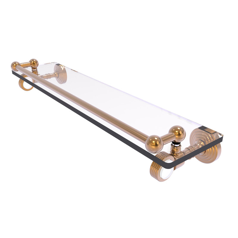 Jarrell Glass Bracket Shelf with Towel Bar, 3.5" H x 22" W x 5.5" D, Brushed Bronze